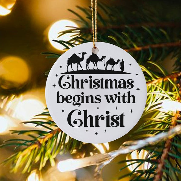 Three Wise Men Nativity Ornament, Christmas Begins with Christ Ornament, Religious Ceramic Tree Ornament, Christian Faith Hol