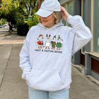 Adorable Christmas Animal Hoodie, Festive Goose Hoodie, Humorous Winter Goose Sweatshirt, Holiday Season Bird Graphic Hooded Pullover