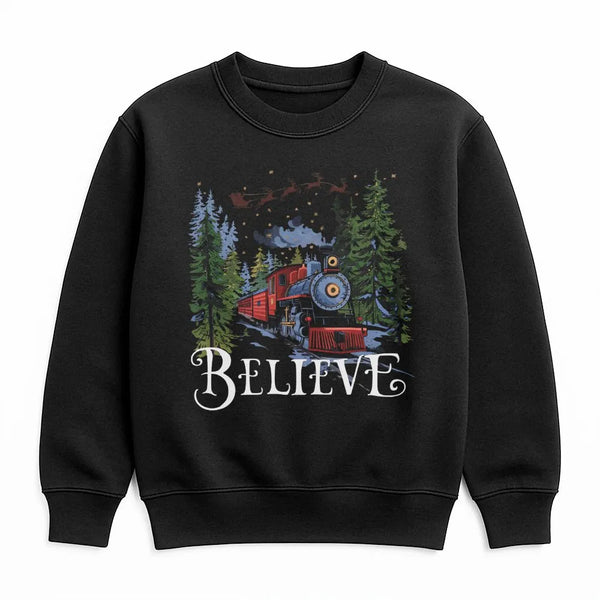 Retro Holiday Graphic Sweater, Believe Christmas Train Sweatshirt, Magical Winter Train Crewneck, Vintage Christmas Sweatshir