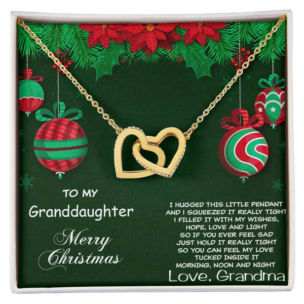 Cubic Zirconia Heart Pendant, Granddaughter Christmas Interlocking Hearts Necklace from Grandma, Surgical Steel Holiday Keeps