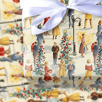 Retro Holiday Street Scene Gift Wrap, Vintage 1950s Christmas Wrapping Paper, Snowy Winter Town Wrapping Paper, Nostalgic Xmas Gift Wrap