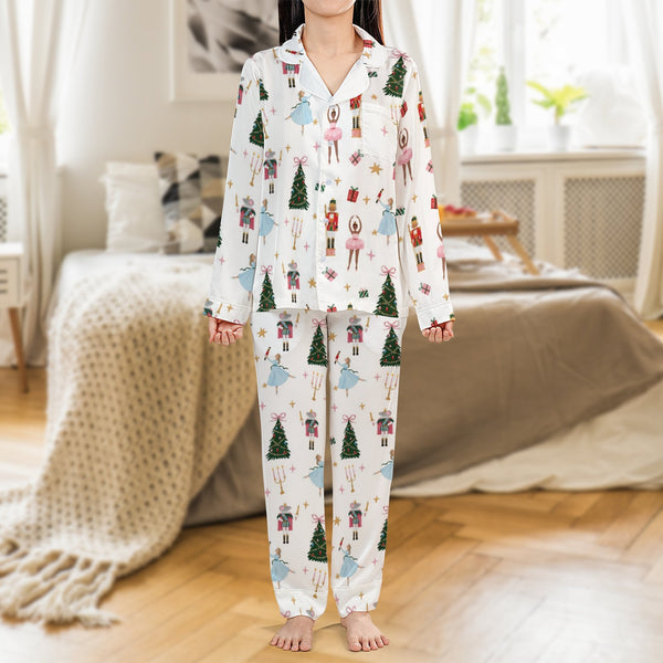 Holiday Satin Pajama Set, Nutcracker Ballet Christmas Pajamas, Festive Nutcracker Sleepwear, Silky Winter PJs Set, Present fo