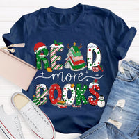 Festive Holiday Book Lover Shirt, Read More Books Christmas Teacher T-Shirt, Xmas Reading Graphic Tee, English Teacher Christmas Shirt