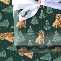 Green Holiday Dog Gift Wrap, Golden Retriever Christmas Wrapping Paper, Winter Retriever Wrapping Paper, Christmas Tree Dog Present Paper