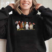 Humorous Farm Animal Holiday Sweatshirt, Christmas Chicken Hoodie, Santa Hat Hen Pullover, Adorable Country Barnyard Hooded Sweater, Farmer Present
