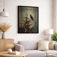 Dark Academia Raven Holiday Wall Art, Gothic Crow Christmas Tree Poster, Moody Victorian Xmas Art Print, Spooky Digital Download
