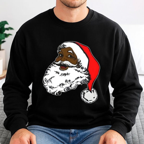 African American Christmas Sweatshirt, Black Santa Claus Sweatshirt, Black Santa Holiday Sweatshirt, Xmas Graphic Crewneck, W