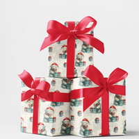 Santa Hat Bear Gift Wrap Roll, Polar Bear Christmas Wrapping Paper, Winter Holiday Wrapping Paper, Adorable Festive Animal Gift Wrapping Paper