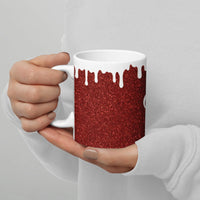 Dripping White Paint Effect Coffee Mug, Red Glitter Print Ceramic Mug, Sparkle Aesthetic Drinkware Mug, Glam Holiday Christmas Present for Her