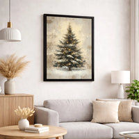 Snowy Pine Christmas Tree Print, Vintage Christmas Tree Wall Art, Rustic Holiday Canvas Art, Xmas Home Decor, Digital Download Art