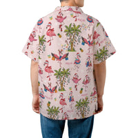 Palm Tree Flamingo Hawaiian Shirt, Christmas Flamingo Hawaiian Shirt, Festive Holiday Island Shirt, Tropical Xmas Shirt, Beach Lover Present