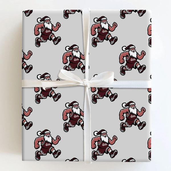 State Santa Holiday Gift Wrap, Running Santa Basketball Wrapping Paper, Muscular Santa Wrapping Paper, Sports Fan Christmas G