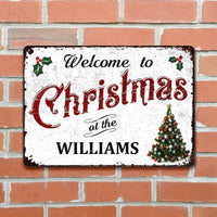 Custom Family Name Holiday Metal Wall Art, Personalized Christmas Metal Sign, Vintage Welcome Plaque, Festive Winter Home Decor Present