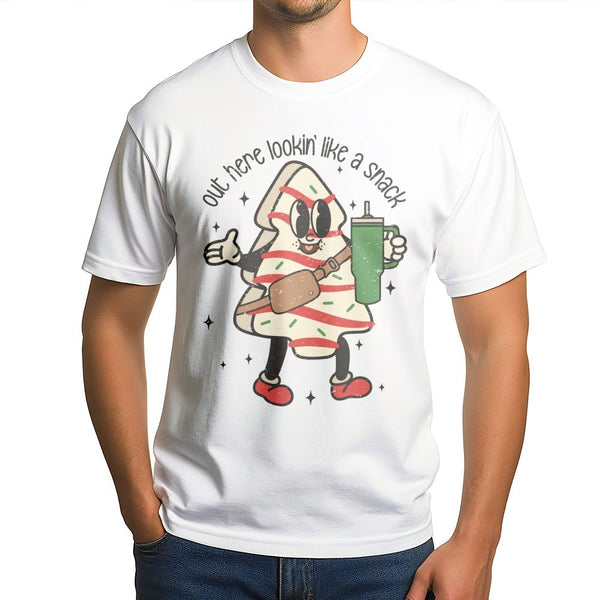 Retro Snack Graphic Tee, Christmas Tree Cake T-Shirt, Humorous Holiday Tree Cake Shirt, Vintage Winter Foodie Tee, Adorable X