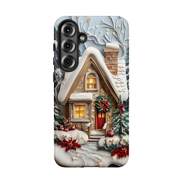 Snowy Holiday Town Samsung Case, Winter Village Phone Case, Dual-Layer Christmas Scene Tough Phone Cover, Comfy Cabin Decor P