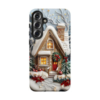 Snowy Holiday Town Samsung Case, Winter Village Phone Case, Dual-Layer Christmas Scene Tough Phone Cover, Comfy Cabin Decor Present