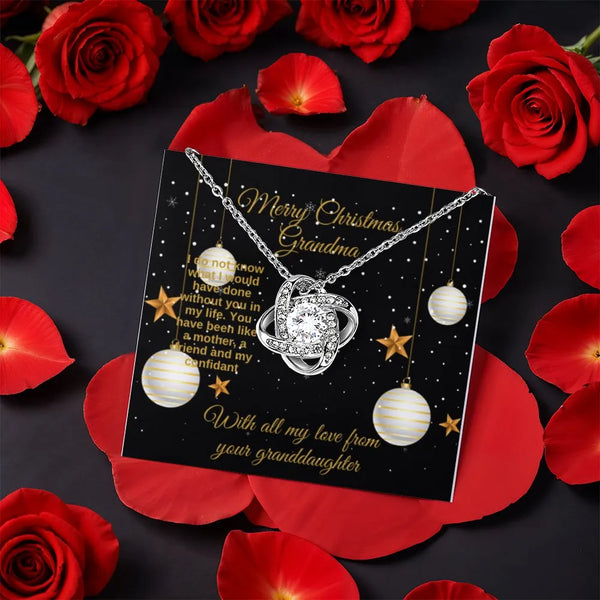 Christmas Present for Grandma Pendant, Grandma Love Knot Necklace, CZ Crystal Love Knot Necklace, Granddaughter to Grandma Kn
