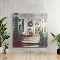 Rustic Christmas Porch Wall Art, Christmas Farmhouse Porch Canvas, Comfy Holiday Porch Canvas Print, Winter Farmhouse Art Digital Download