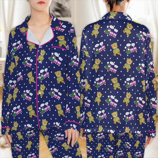 Holiday Bear Pajama Set, Teddy Bear Train Christmas Pajamas, Festive Xmas Sleepwear, Adorable Winter Pajamas, Comfy Loungewea