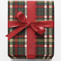 Festive Plaid Gift Wrap, Evergreen Tartan Wrapping Paper, Red Green Plaid Wrapping Paper, Rustic Christmas Gift Wrap, Holiday Paper Roll