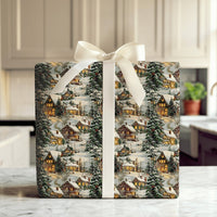 Winter Cottage Gift Wrap, Snowy Village Christmas Wrapping Paper, Comfy Evergreen Dusk Wrapping Paper, Holiday Present Wrapping Paper