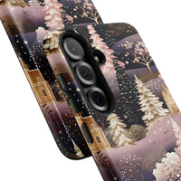 Pink Snowy Forest Castle Cover, Winter Village Phone Case Samsung Galaxy, Holiday Aesthetic Tough Samsung Case, Comfy Christmas Present
