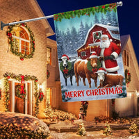 Santa Cows Red Barn Flag, Christmas Farm Garden Flag, Farmhouse Christmas Yard Flag, Winter Holiday Outdoor Flag Decor