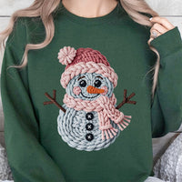 Faux Crochet Snowman Crewneck, Christmas Snowman Sweatshirt, Adorable Knit Aesthetic Holiday Sweater, Comfy Winter Snowman Pullover Present