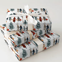 Winter Shoppers Gift Wrap, Watercolor Christmas Wrapping Paper, Snowy Village Holiday Wrapping Paper, Vintage Town Gift Wrap Roll