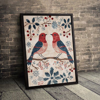 Red and Blue Bird Canvas Print, Winter Cardinal Canvas Wall Art, Rustic Holiday Bird Painting Canvas, Christmas Nature Wall Decor Present