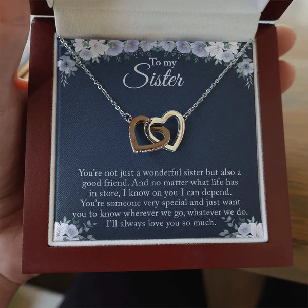 Polished Surgical Steel Sister Pendant, Sister Interlocking Hearts Necklace, Meaningful Sister Jewelry, Birthday Christmas Pr