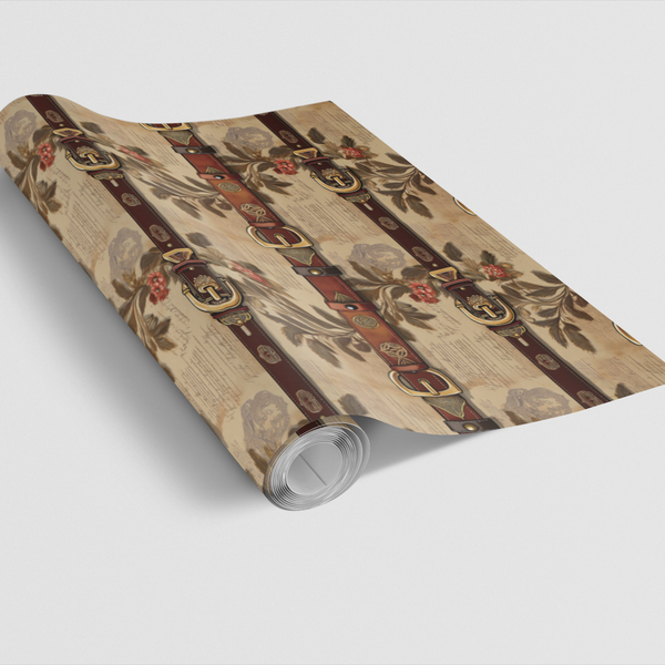 Cowboy Rodeo Buckle Gift Wrap, Western Belt Wrapping Paper, Rustic Country Holiday Paper, Western Gift Wrap Roll, Cowboy Chri
