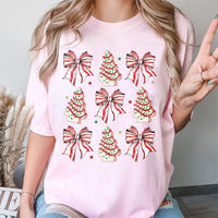 Coquette Bow Holiday Shirt, Christmas Tree Cake T-Shirt, Retro Xmas Graphic Tee, Festive Winter Cake T-Shirt, Adorable Christmas Party Shirt