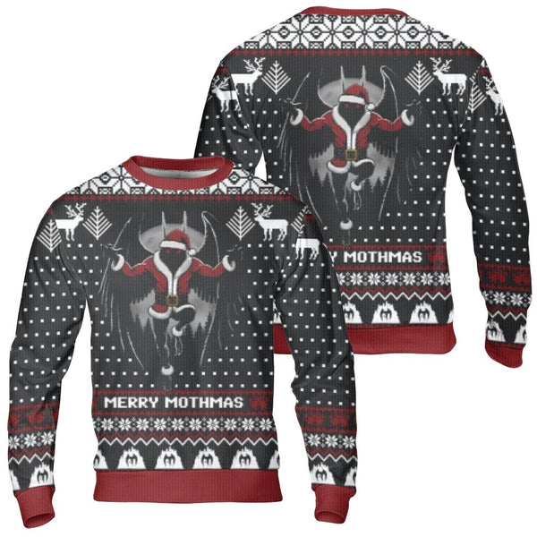 Merry Mothmas Holiday Sweater, Mothman Ugly Christmas Sweater, Cryptid Santa Christmas Sweatshirt, Humorous Retro Monster Cre