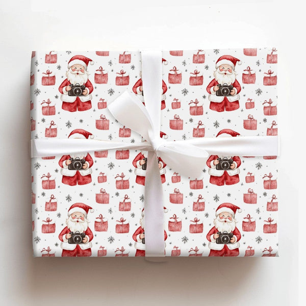 Camera Christmas Gift Wrap, Photographer Santa Wrapping Paper, Watercolor Santa Photography Wrapping Paper, Holiday Camera Gi