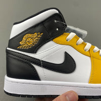Mid Top Sneakers, White Black Yellow Colorway, Lace Up Design, Casual Gift for Sneaker Fans