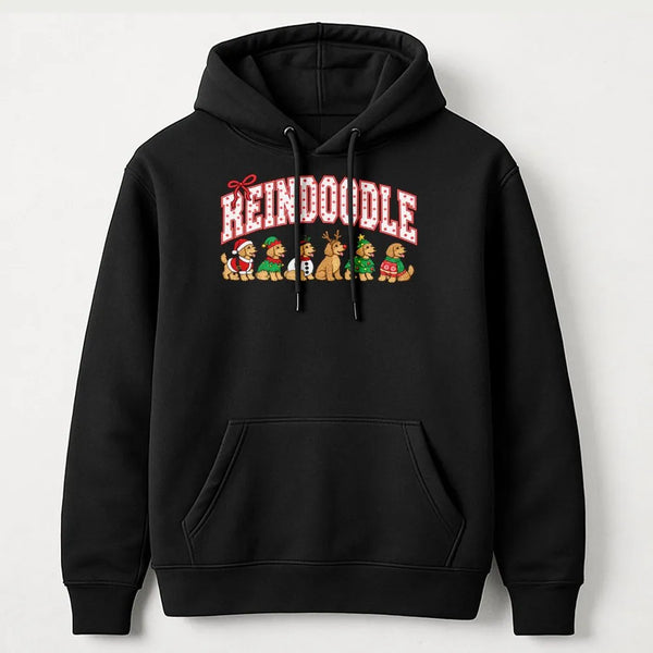 Goldendoodle Santa Hoodie, Reindoodle Christmas Dog Hoodie, Retro Collegiate Reindeer Dog Hoodie, Humorous Christmas Dog Love