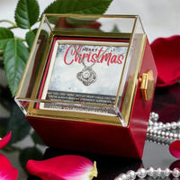 Mother Daughter Love Knot Necklace, Christmas Mom Love Knot Necklace, Rotating Rose Box Love Knot Jewelry, CZ Crystal Pendant Present for Mom