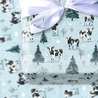 Rustic Farmhouse Animal Gift Wrap, Winter Farm Cow Wrapping Paper, Snowy Pine Tree Holiday Paper, Christmas Present Wrapping Paper Roll