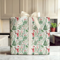 Botanical Christmas Tree Gift Wrap, Watercolor Santa Wrapping Paper, Nostalgic Holiday Santa Wrapping Paper, Vintage Christmas Present Wrap