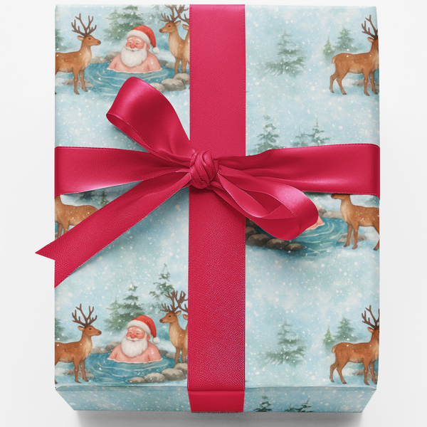 Humorous Reindeer Christmas Gift Wrap Paper, Santa Spa Day Wrapping Paper, Holiday Present Paper Roll, Adorable Xmas Gift Wra