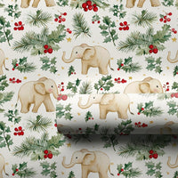 Watercolor Holly Elephant Gift Wrap, Baby Elephant Wrapping Paper, Adorable Christmas Elephant Wrapping Paper, Holiday Baby Shower Present Wrap
