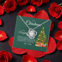 Mom to Daughter Knot Pendant, Love Knot Necklace for Daughter, CZ Crystal Love Knot Jewelry, Rotating Rose Box Christmas Holiday Present