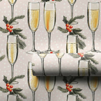 Holly and Pine Holiday Gift Wrap, Champagne Flute Wrapping Paper, New Years Eve Party Wrapping Paper, Christmas Celebration Gift Wrap