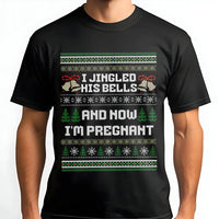 Humorous Christmas Pregnancy Reveal Shirt, I Jingled His Bells and Now I'm Pregnant T-Shirt, Holiday Baby Announcement Tee, Xmas Mom Present Shirt