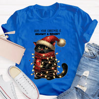 Adorable Holiday Cat Graphic Tee, Meowy and Bright Christmas Cat Teacher T-Shirt, Festive School Teacher Shirt, Humorous Cat Lover Xmas Top