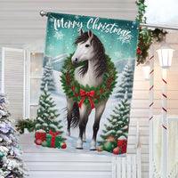 Winter Wreath Equestrian Yard Flag, Horse Merry Christmas Garden Flag, Double Sided Christmas Flag, Farmhouse Holiday Lawn Decor Present