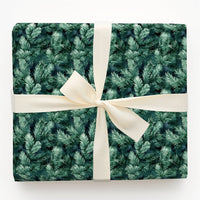 Evergreen Branch Gift Wrap, Watercolor Pine Needles Christmas Wrapping Paper, Rustic Botanical Wrapping Paper Roll, Holiday Present Wrap