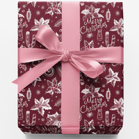 Poinsettia Holiday Gift Wrap, Vintage Chalkboard Christmas Wrapping Paper, Rustic Floral Christmas Wrapping Paper, Winter Present Roll