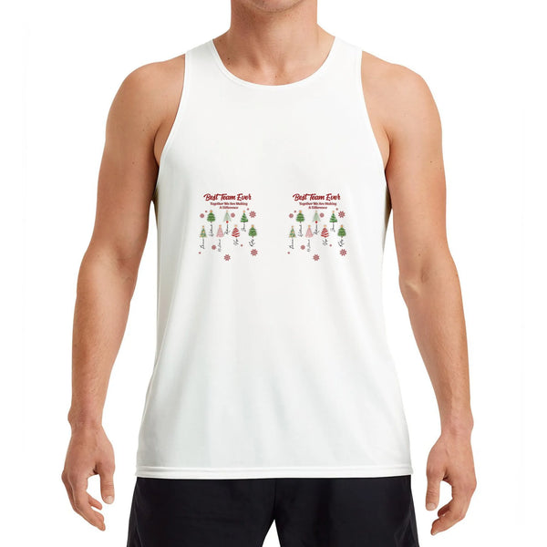 Festive Holiday Trees Snowflakes Shirt, Best Team Ever Christmas Tank Top, Coworker Holiday Sleeveless Shirt, Xmas Team Graph